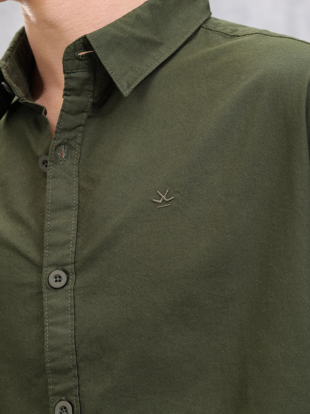 Solid Regular Fit Cotton Shirt | Olive