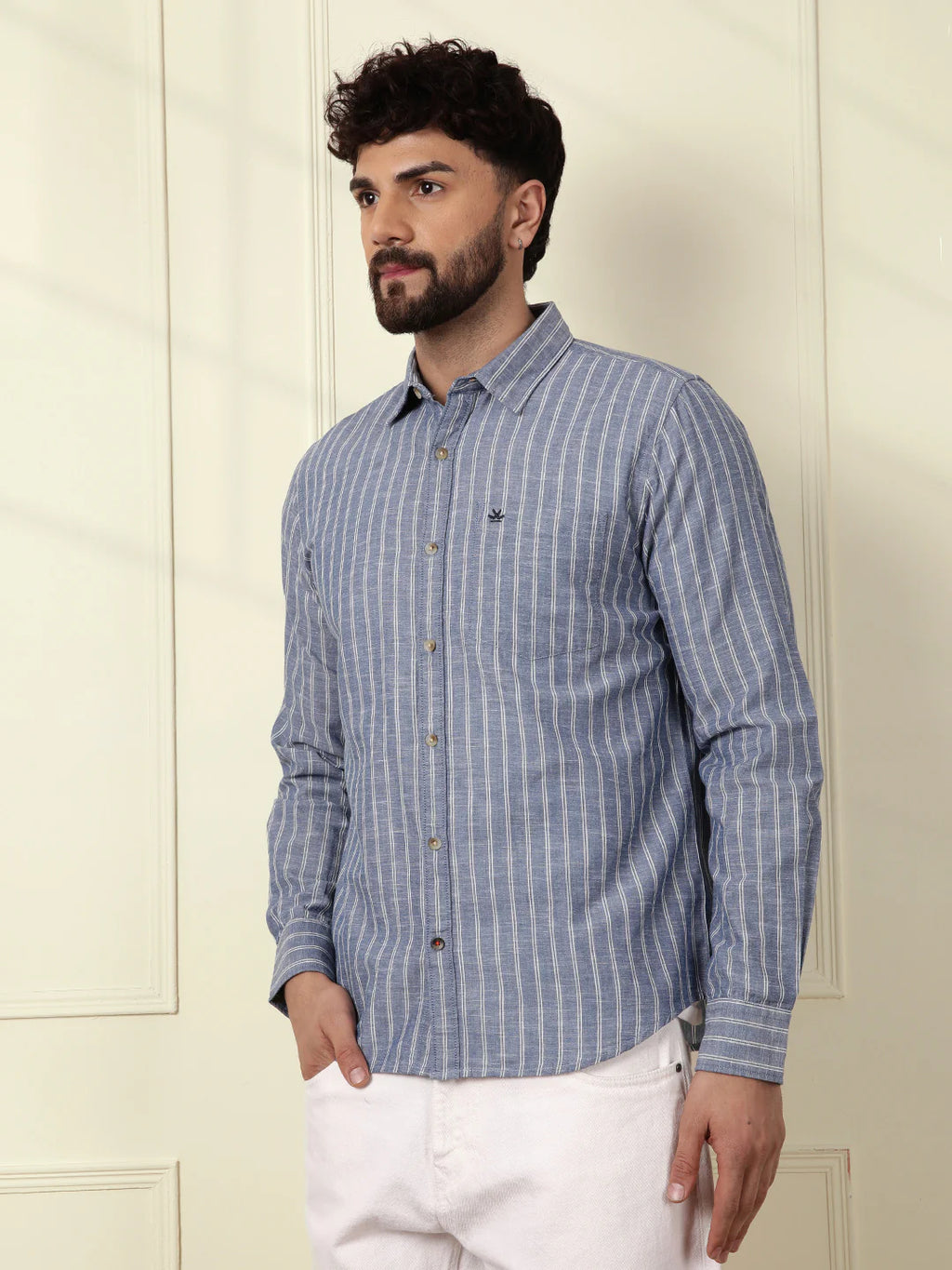 Chambray Striped Classic Shirt | Blue