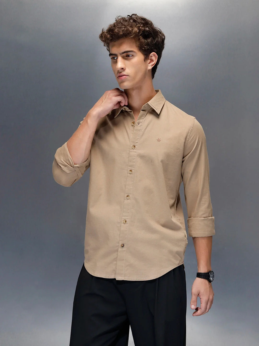 Tailored Slim Fit Casual Shirt for Men | Beige