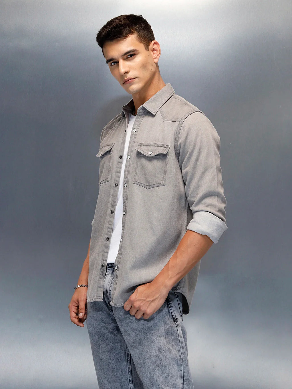 Men's Casual Slim Fit Denim Shirt | Grey