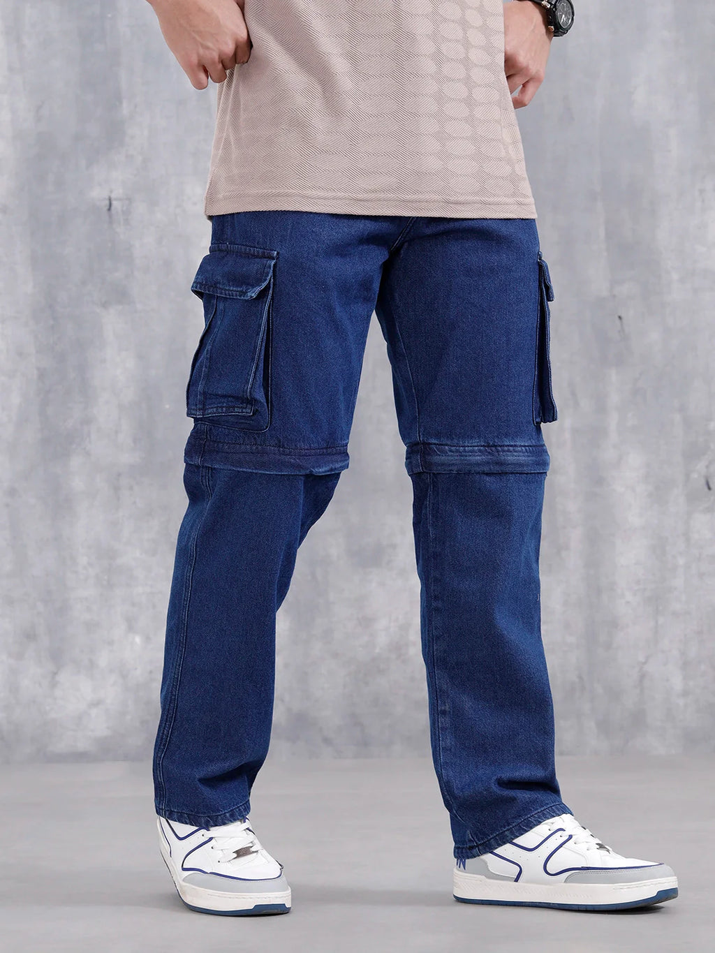 Men's Casual Loose Cargo Fit Jeans | Dark Stone
