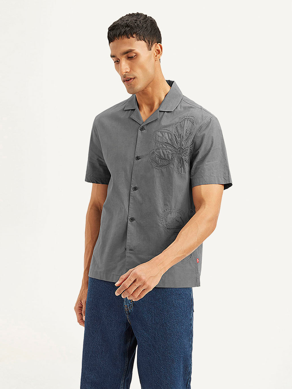 Men's Resort Collar Embroidered Relaxed Fit Shirt