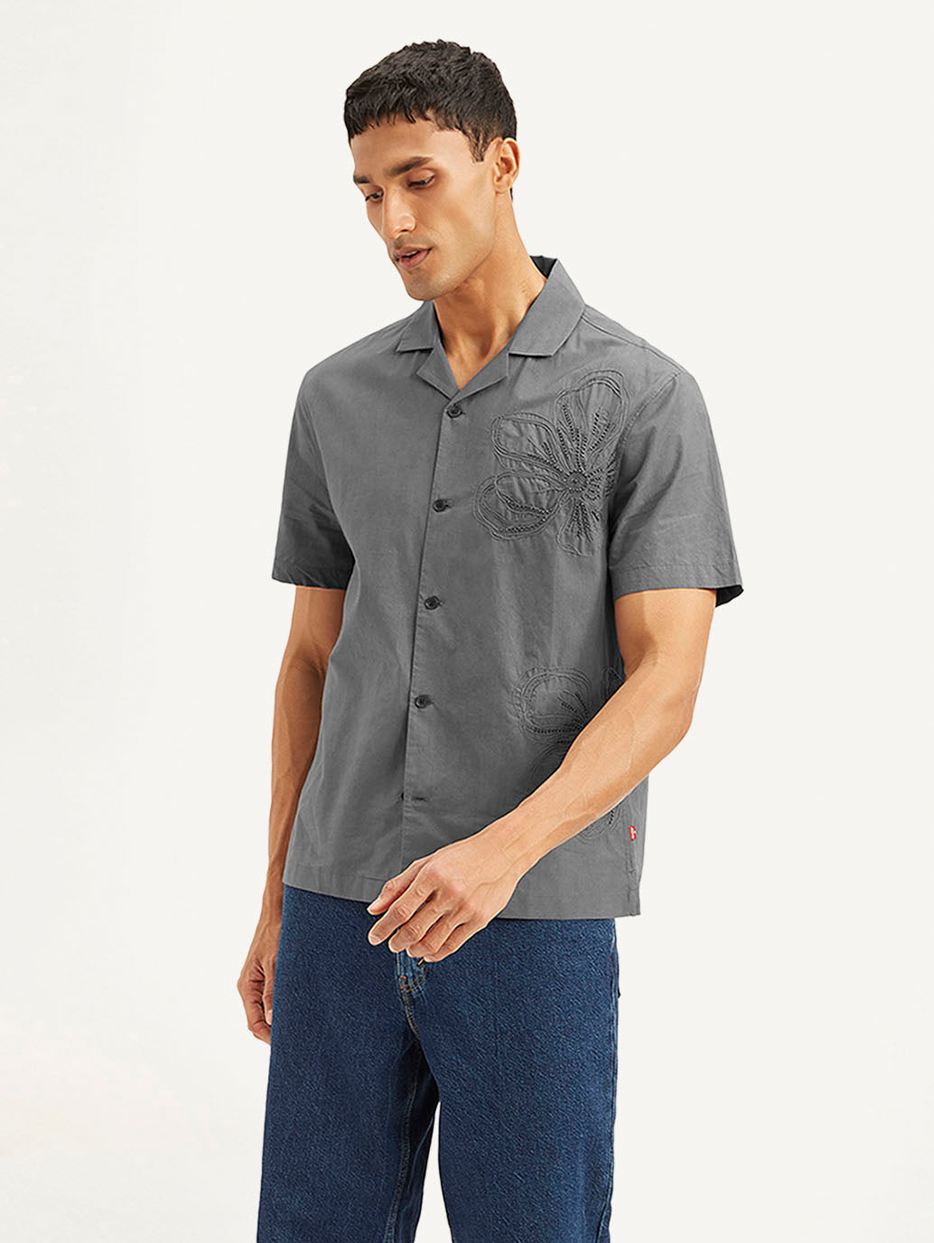 Men's Resort Collar Embroidered Relaxed Fit Shirt