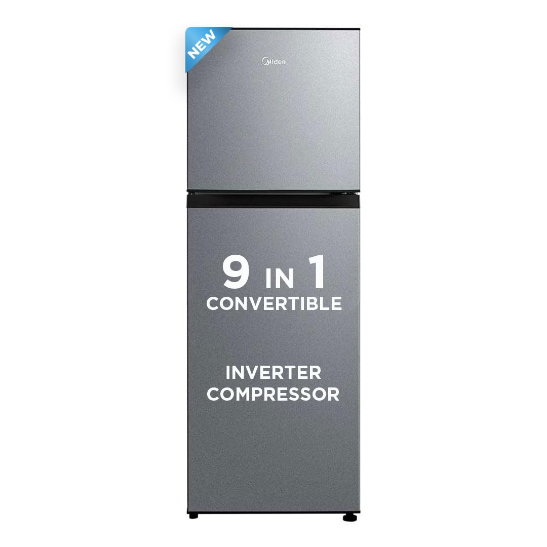 Midea 233 L 2 Star Frost Free Convertible, Real Inverter Double Door Refrigerator (MDRT324FGI50, Crystal Silver)
