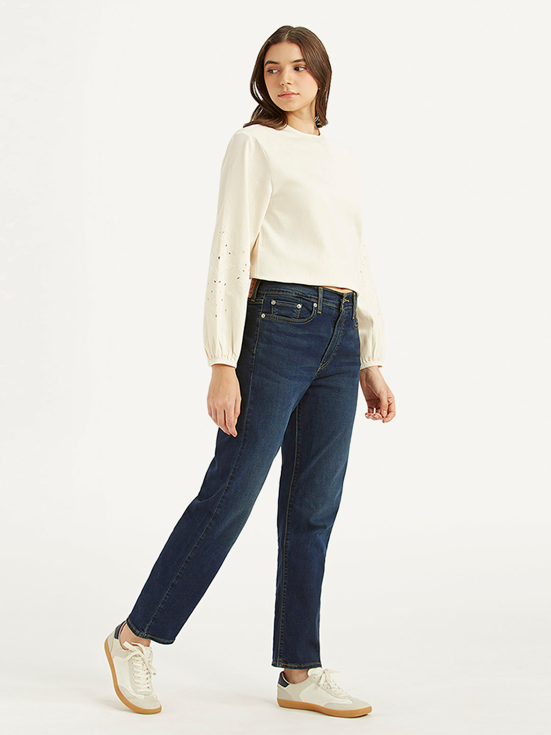 Women's Dark Blue Wedgie Straight Fit Mid Rise Jeans