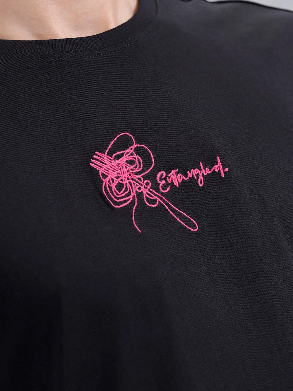 Men's Casual Embroidered Oversized Fit T-Shirt | Black