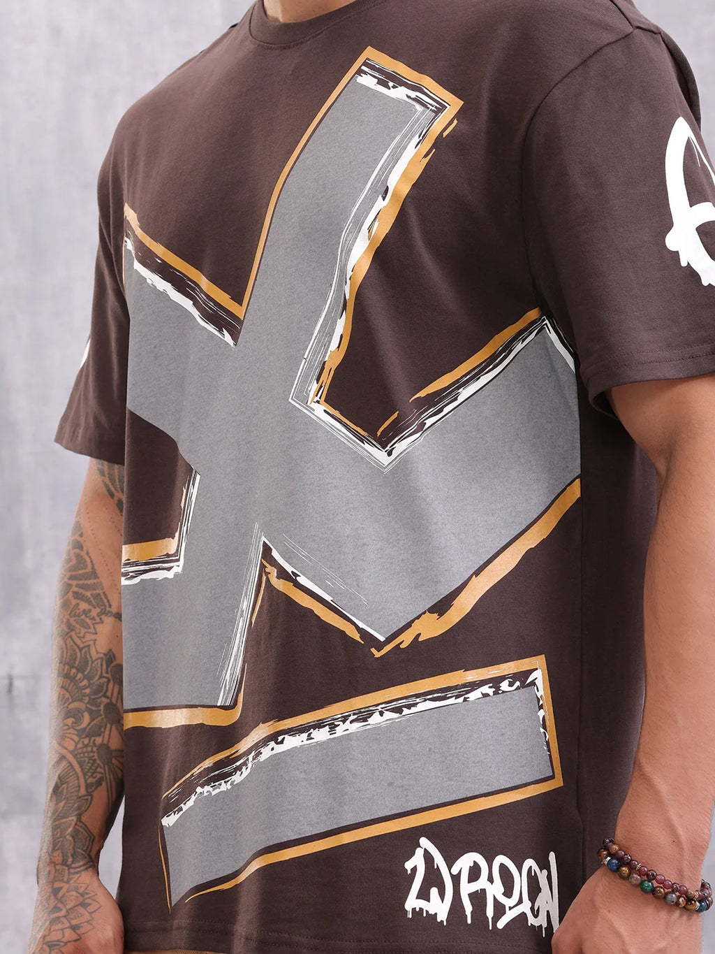 Grafitti Inspired Logo Placement Print Oversized Fit T-Shirt | Brown