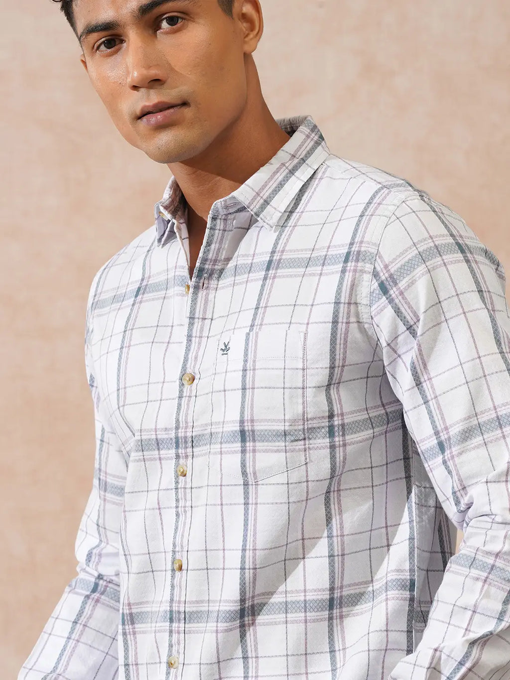 Textured Checks Slim Fit Shirt | Grey