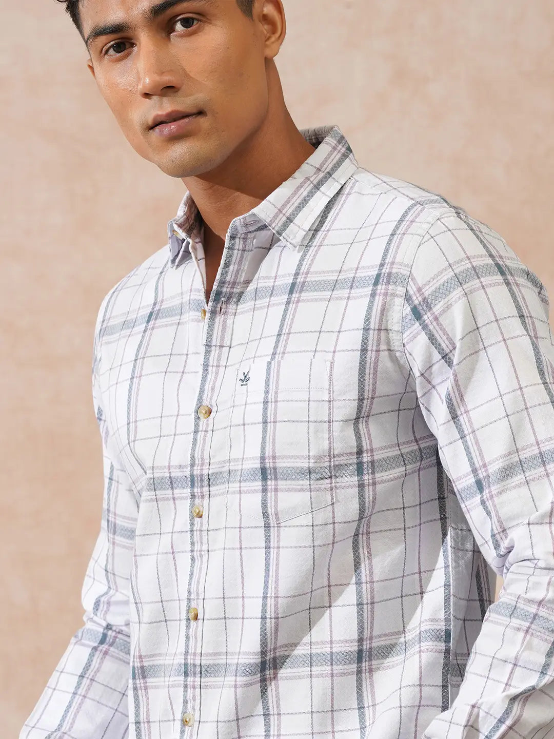 Textured Checks Slim Fit Shirt | Grey