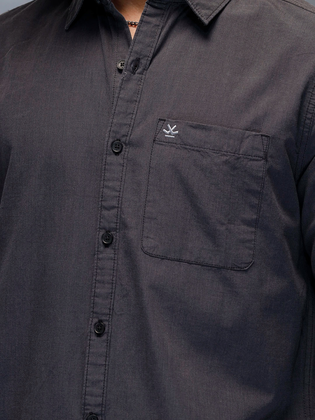 Wrogn Abstract Printed Comfort Fit Shirt | Dark Grey