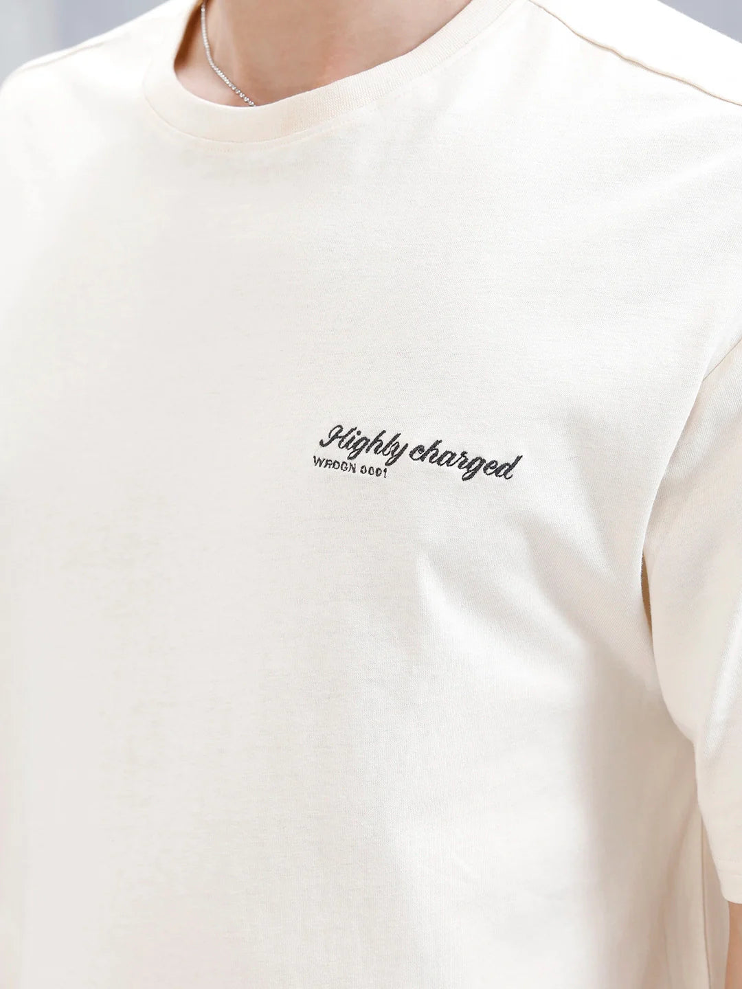 Wrogn Embroidered T-Shirt For Men's | Beige