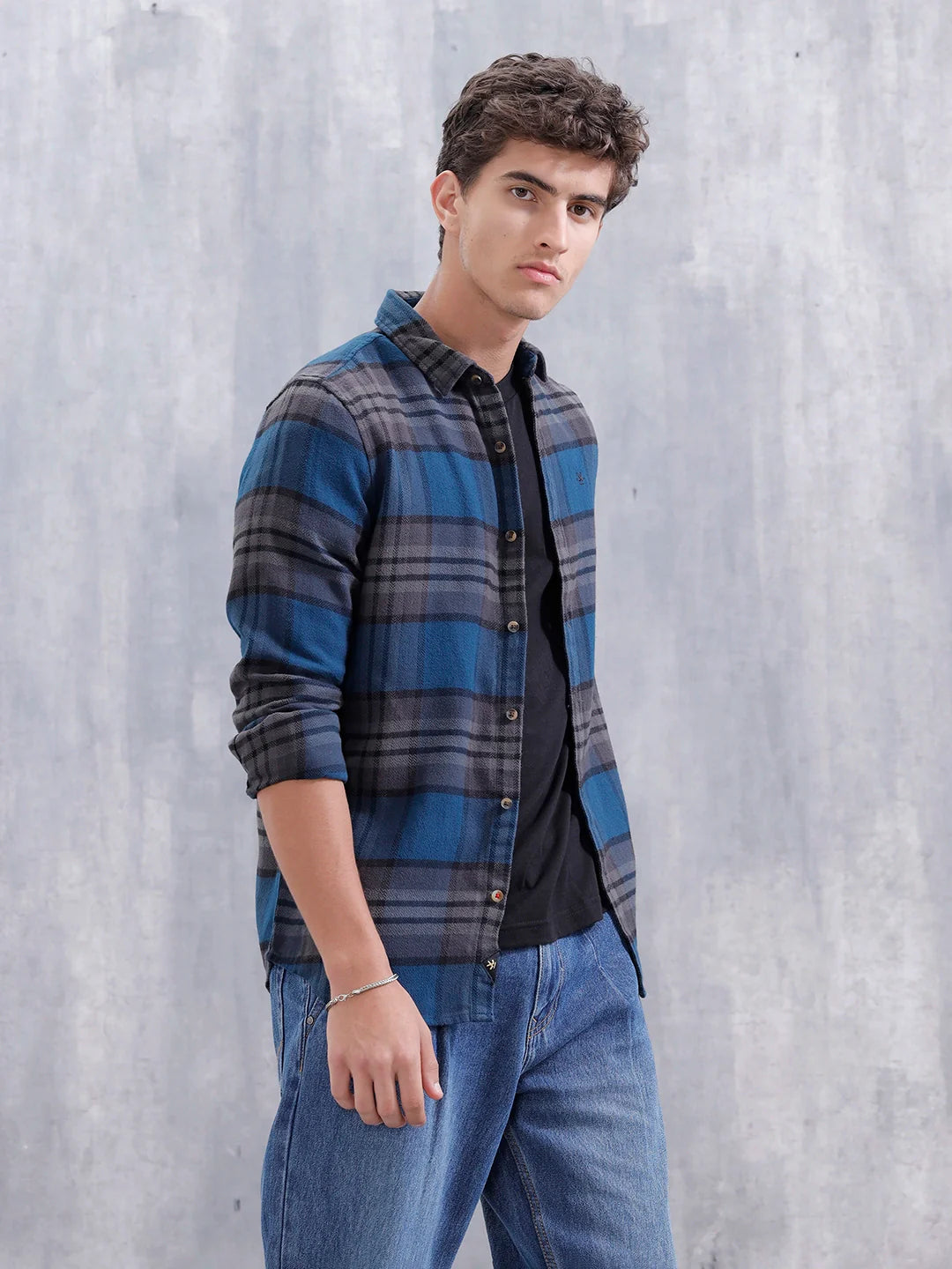 Heavy Herringbone Slim Fit Shirt | Blue