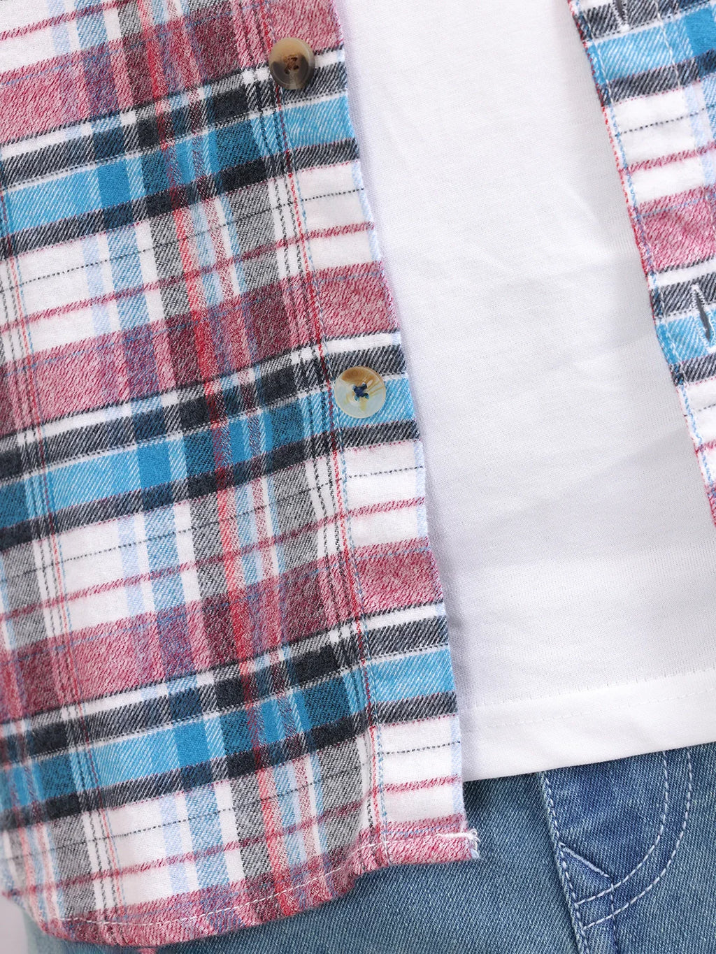 Textured Checkered Patchwork Shirt | Blue