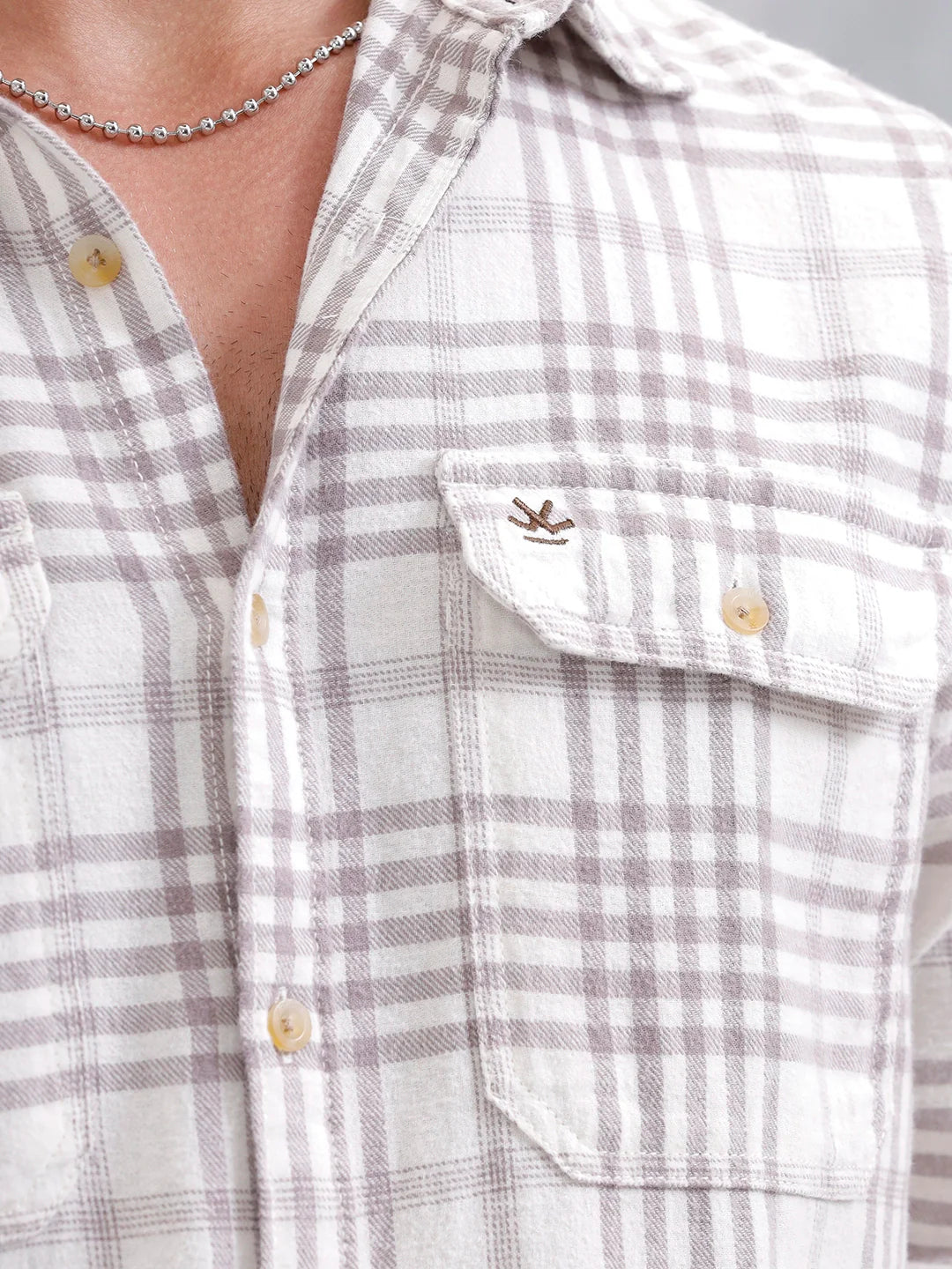 Slim Fit Checkered Casual Shirt For Men |Off White