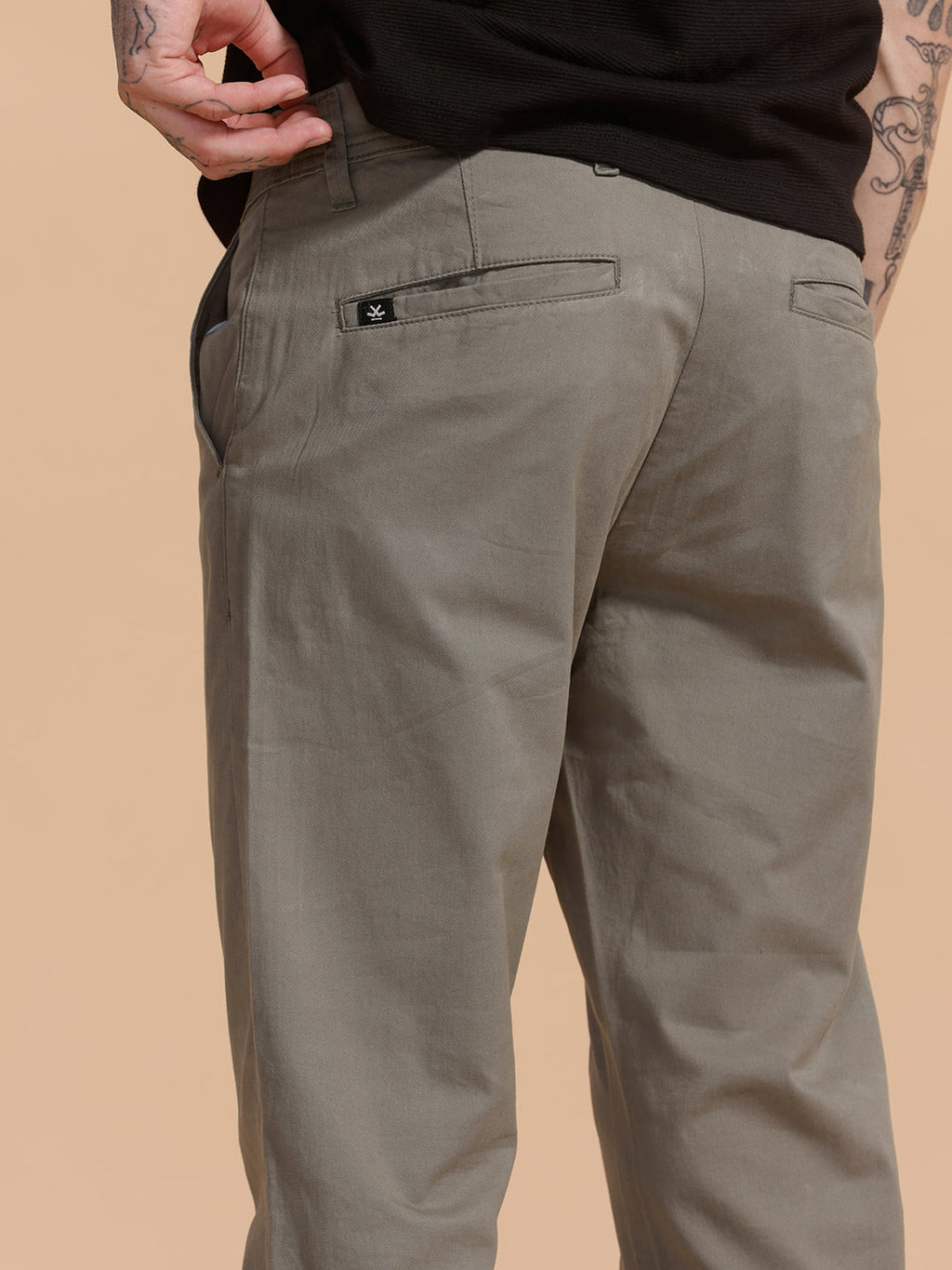 Cotton Blend Chino Trouser | Grey