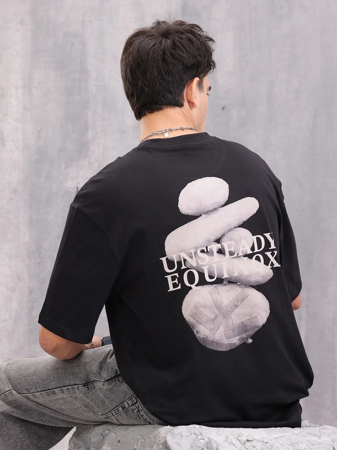 Casual Oversized Fit Tshirt With Back Print | Black