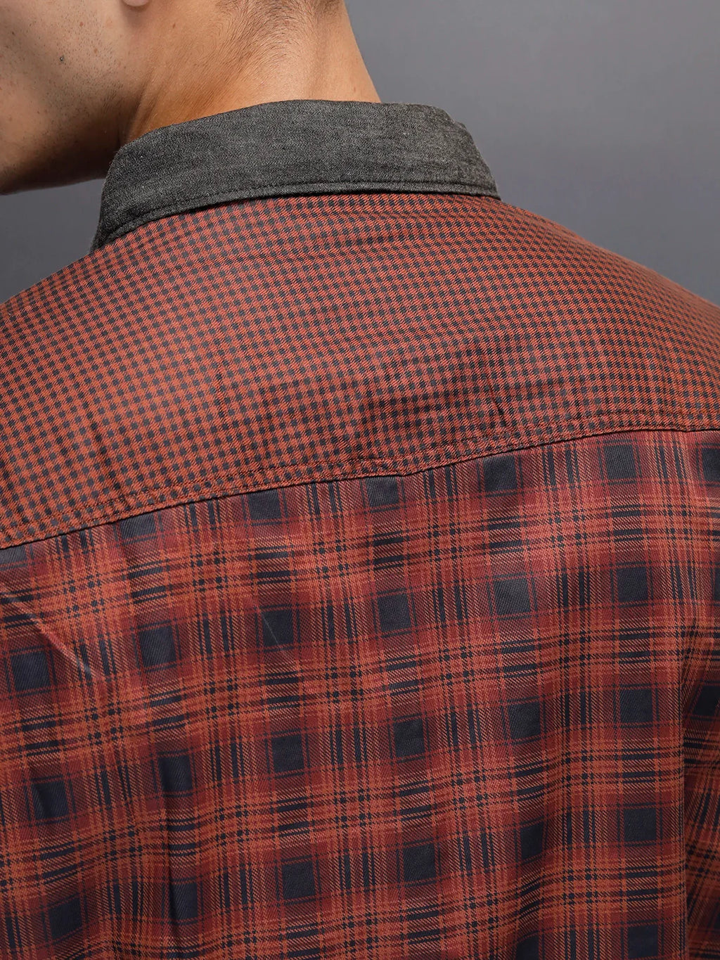 Men's Casual Oversized Fit Checkered Pattern Shirt | Brown