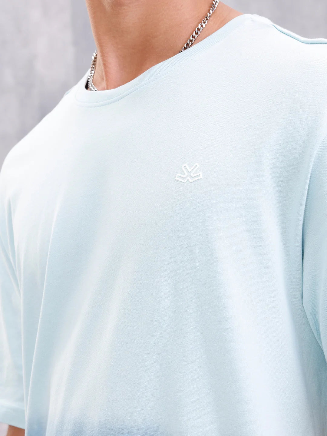 Ombre Dyed Back Graphic Puff Printed Oversized Fit T-Shirt | Light Blue