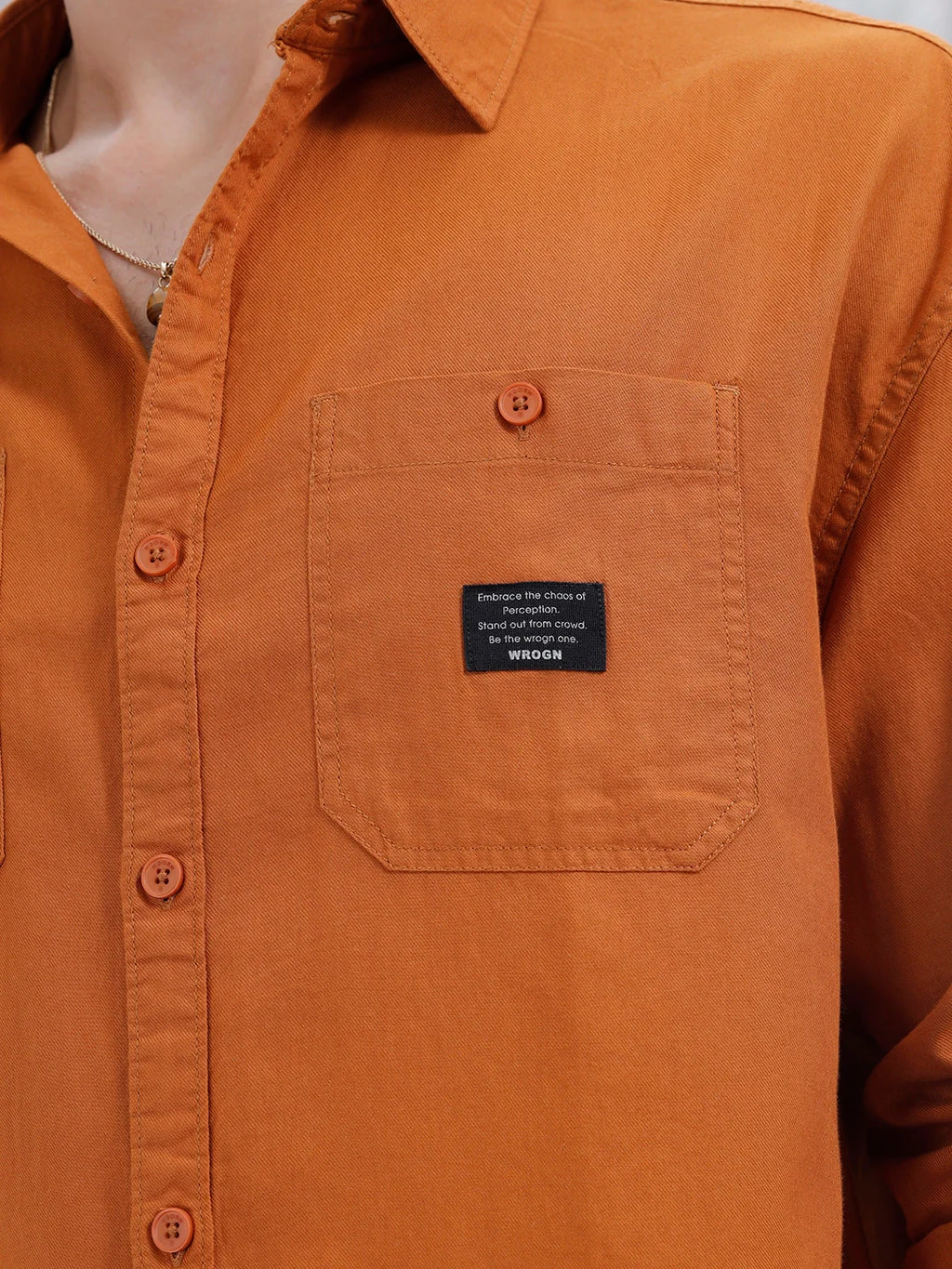 Men's Casual Solid Double Pocket Oversized Fit Shirt | Orange