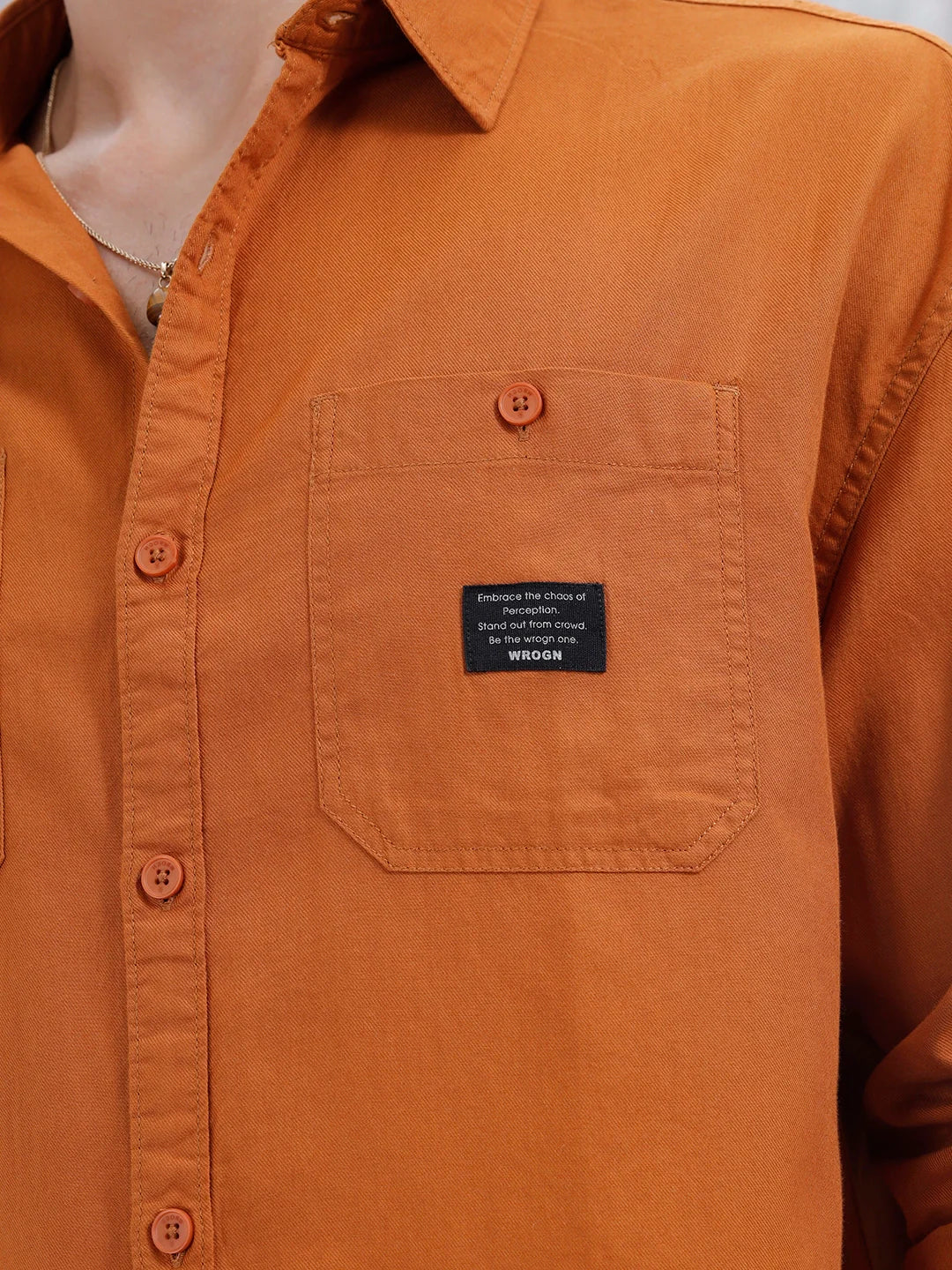 Men's Casual Solid Double Pocket Oversized Fit Shirt | Orange