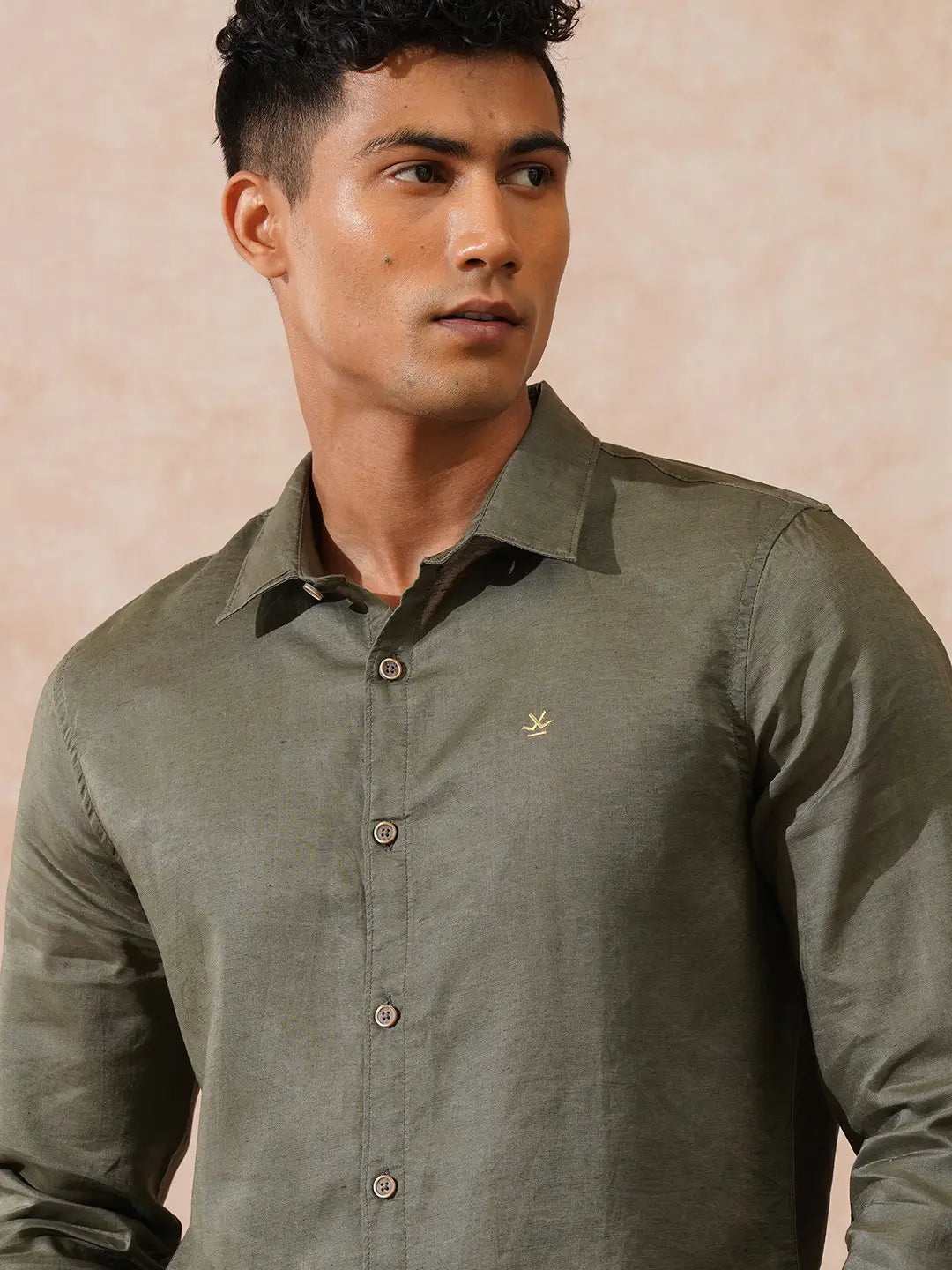 Solid Linen Blend Shirt | Olive
