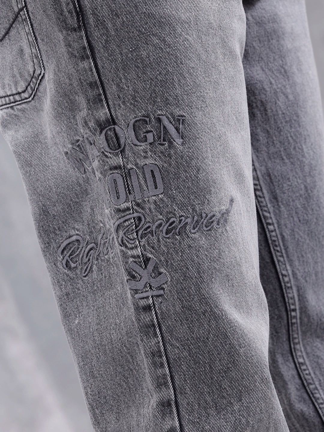Men Casual Anti Fit Jeans With Embroidery  | Grey