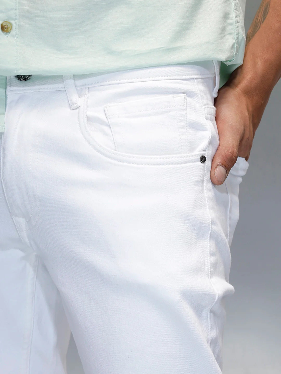 Men's Casual Slim Tapered Fit Jeans | White