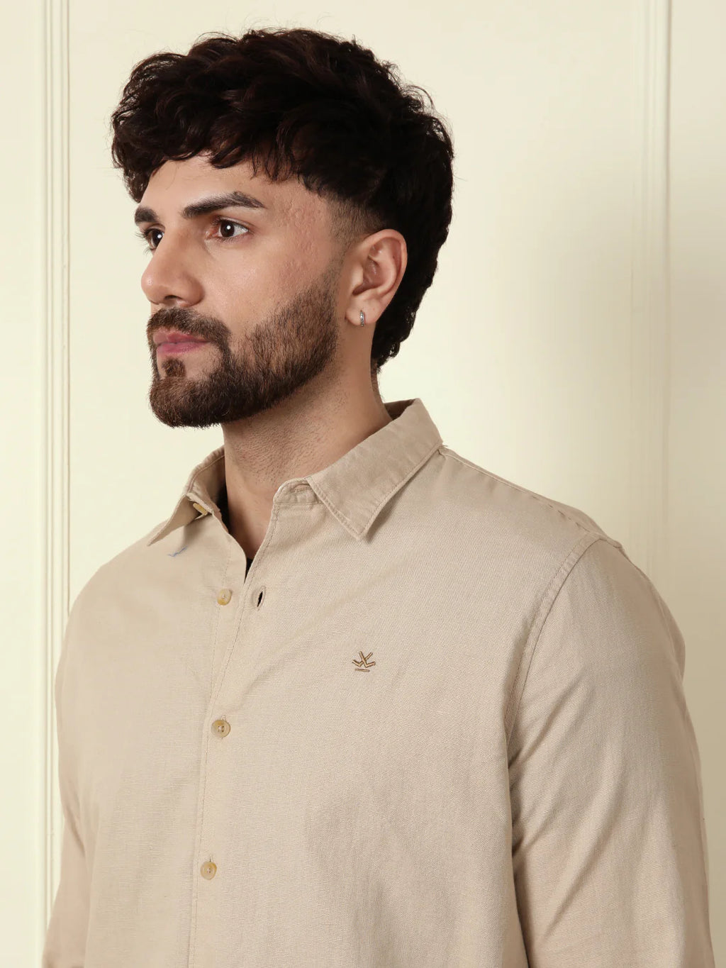 Solid Linen Blend Shirt | Khaki