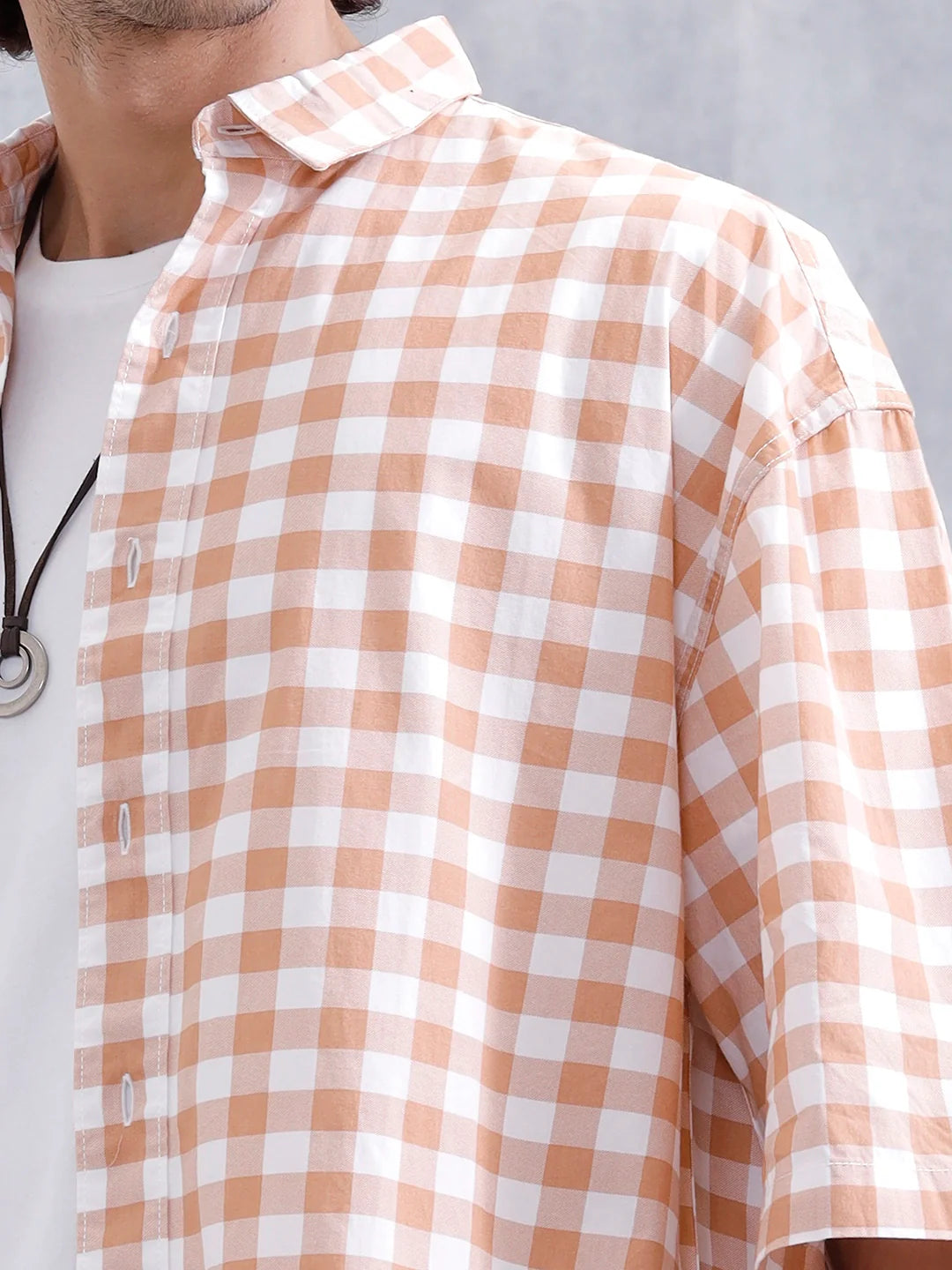 Men’s Casual Oversized Plus Fit Checked Shirt | Orange