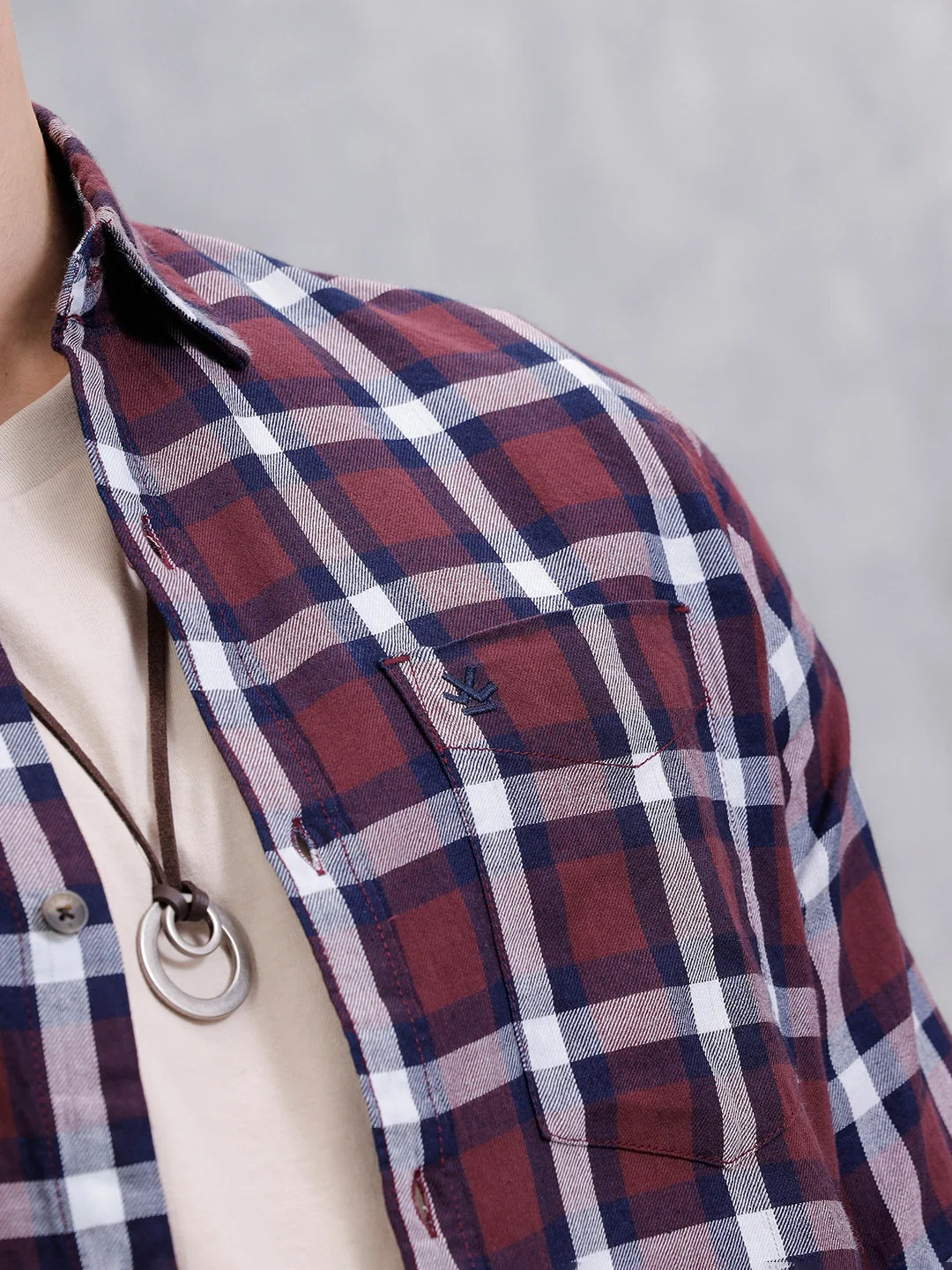 Pure Cotton Checkered Shirt | Brown