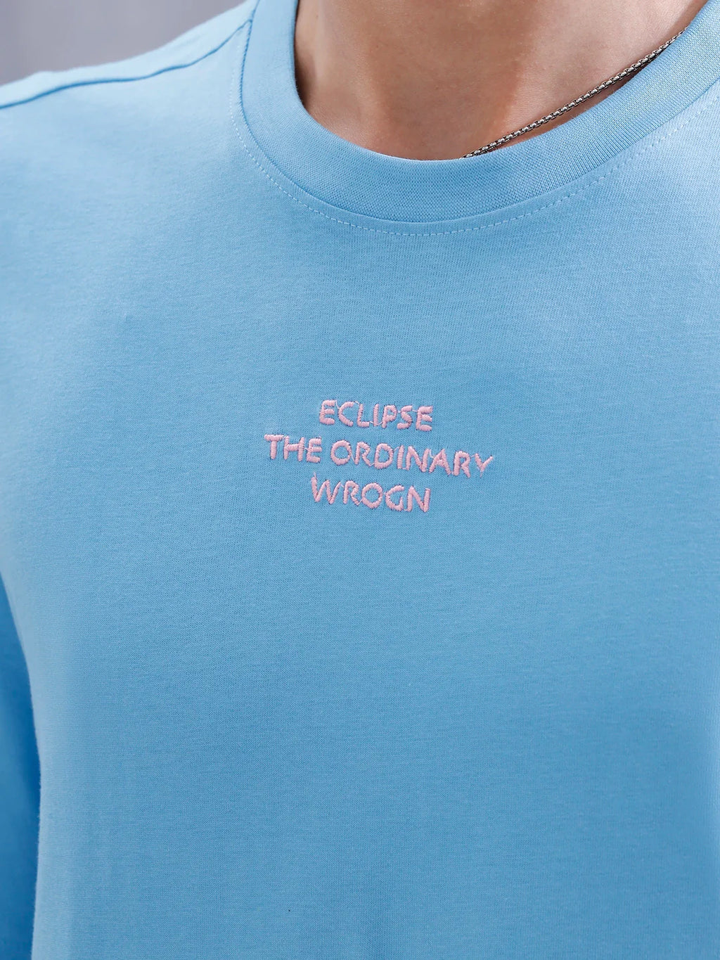 Men’s Embroidered Oversized Casual Tee | Blue