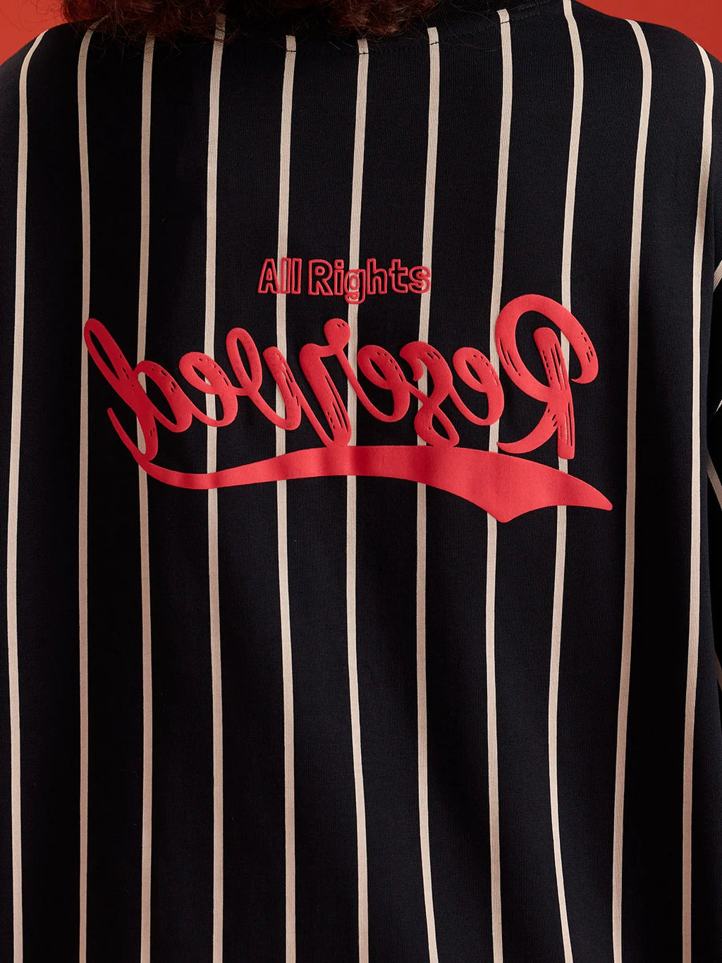 Striped Oversized Fit T-shirt With Puff Print | Black