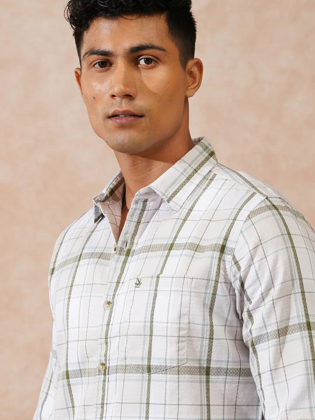Textured Checks Slim Fit Shirt | Beige