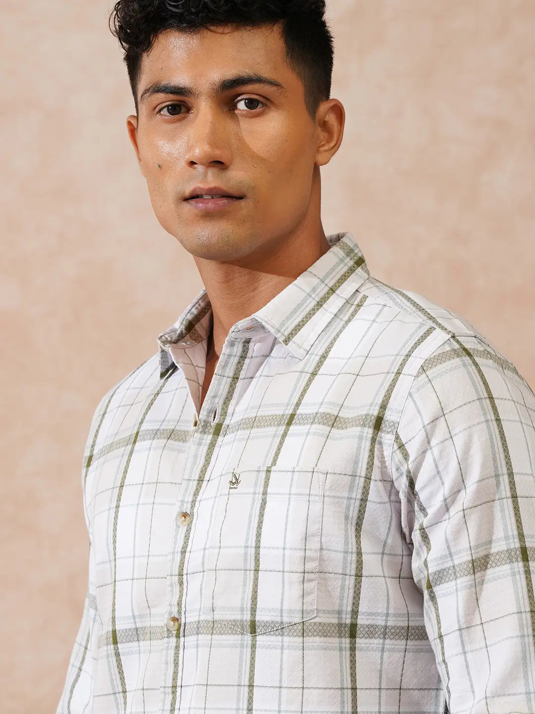 Textured Checks Slim Fit Shirt | Beige