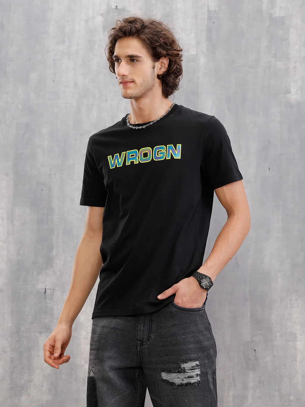 Holographic Transfer Brand Carrier Crew Neck T-Shirt  |  Black