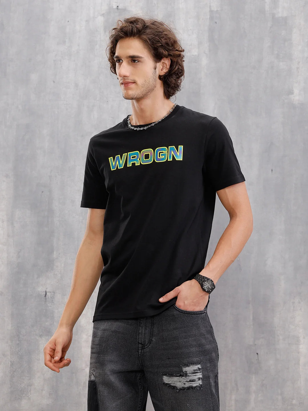 Holographic Transfer Brand Carrier Crew Neck T-Shirt  |  Black