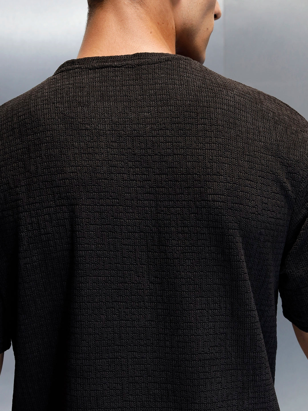 Textured Men's Casual Regualr Fit T-Shirt | Black
