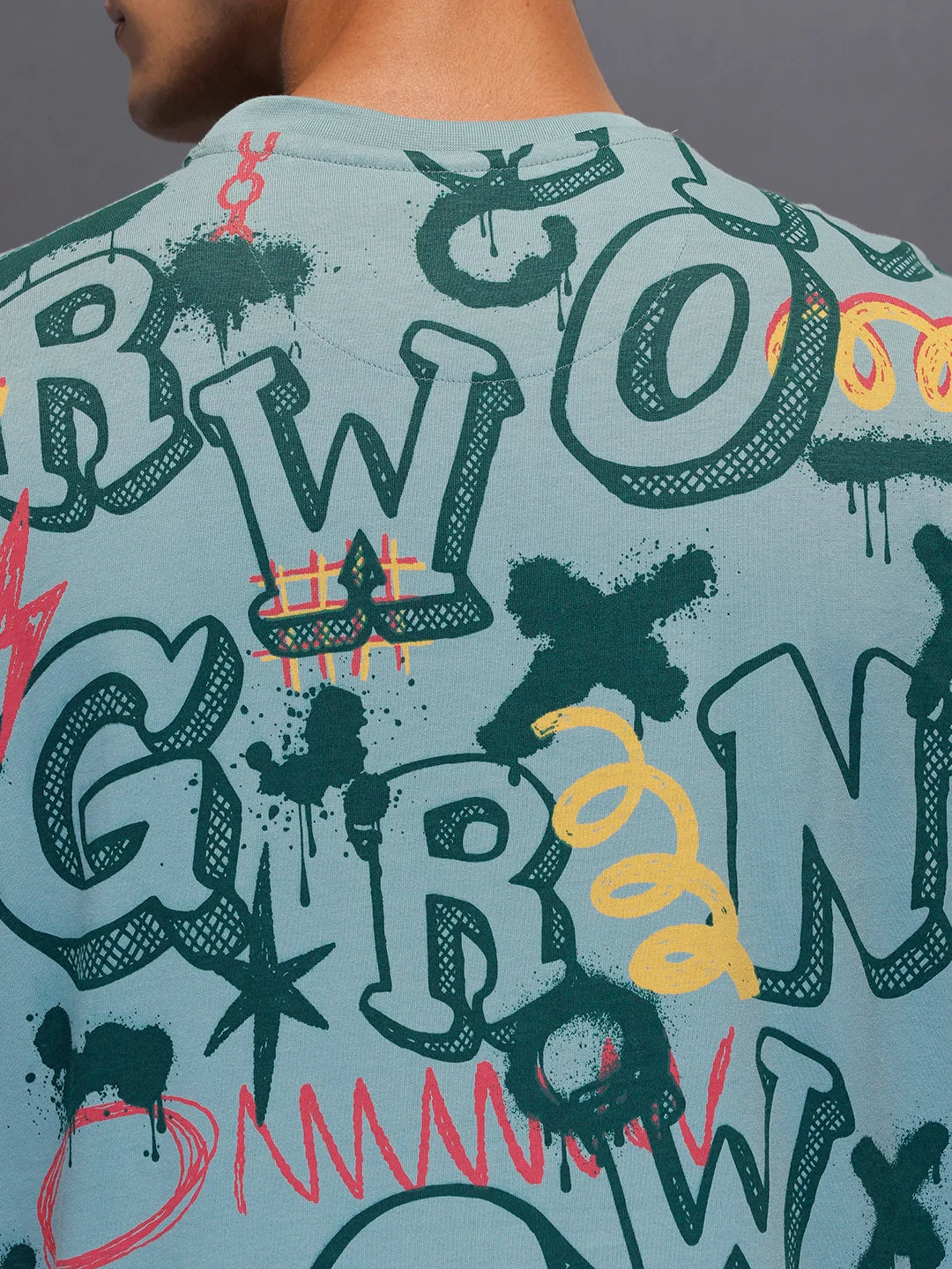 Men's oversized all-over graphic print T-shirt | Teal