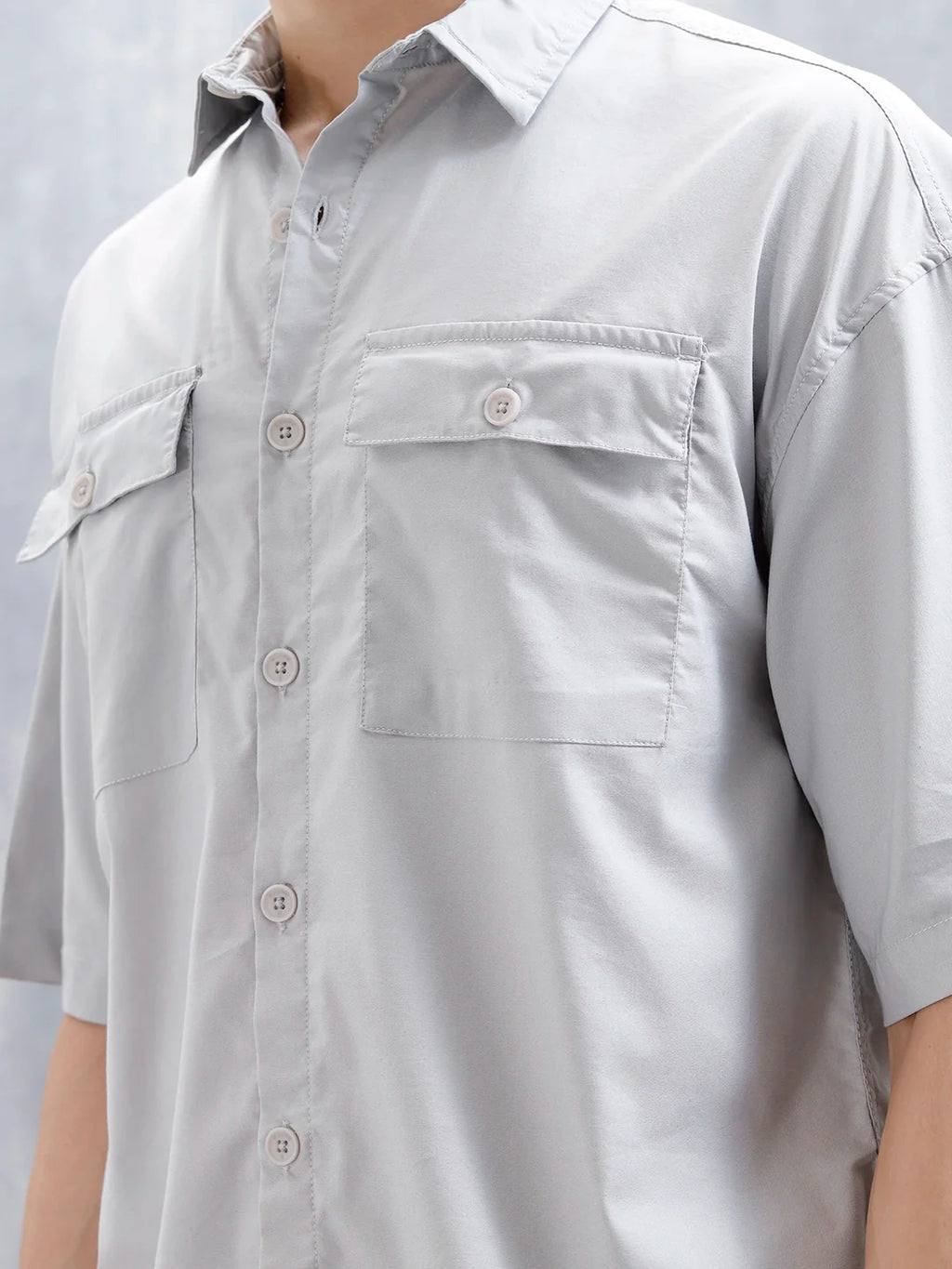Wrogn Men's Oversized Plus Double Pocket Shirt | Grey