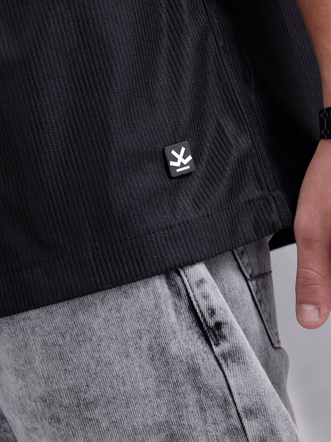 Textured Men Casual Oversized Fit Shirt | Black