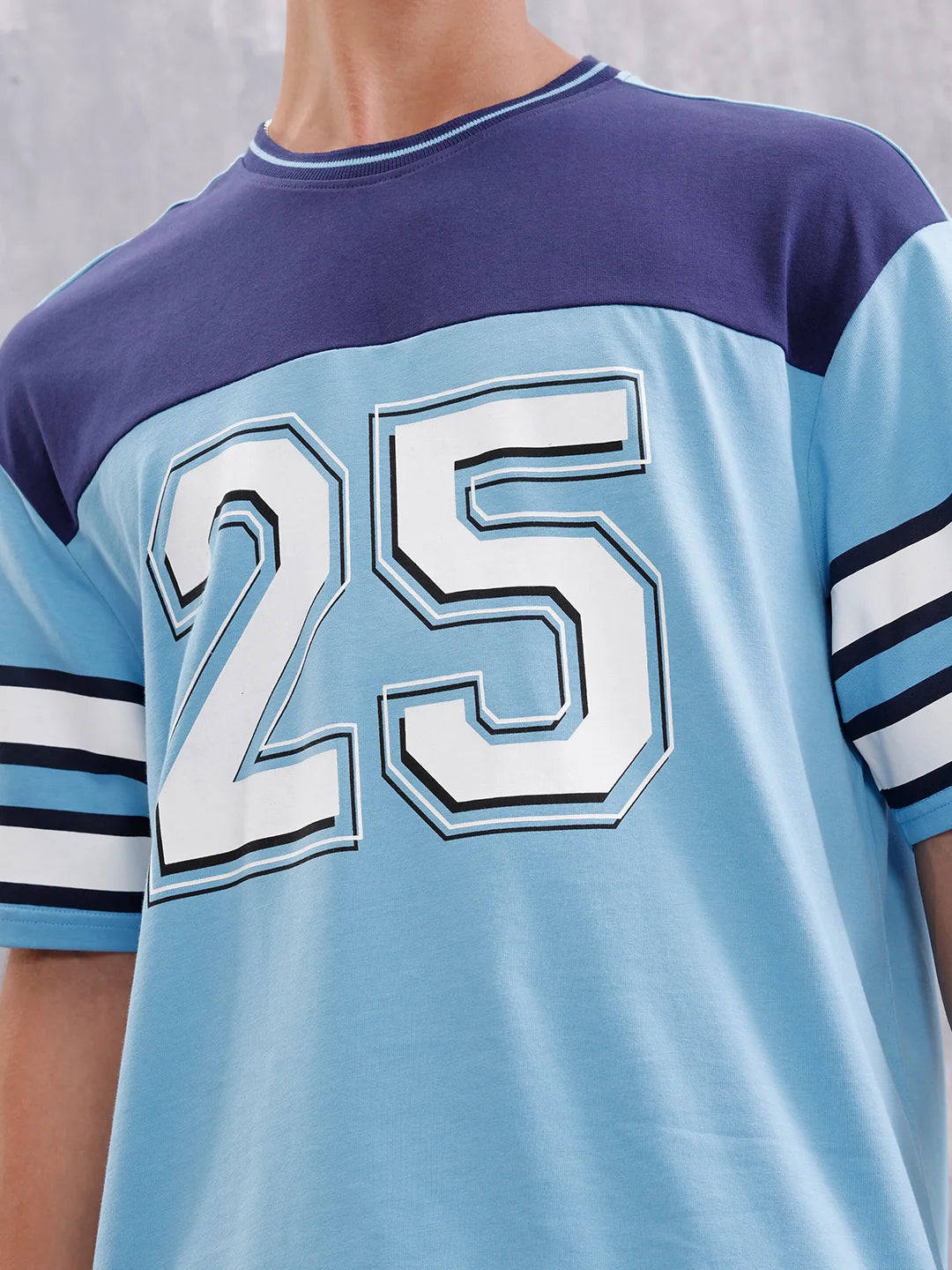 Men’s Colorblock Varsity Graphic Oversized Fit T-Shirt | Blue