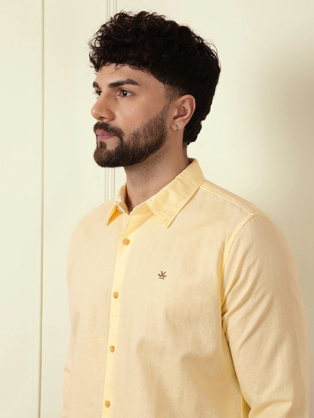 Solid Linen Blend Shirt | Yellow