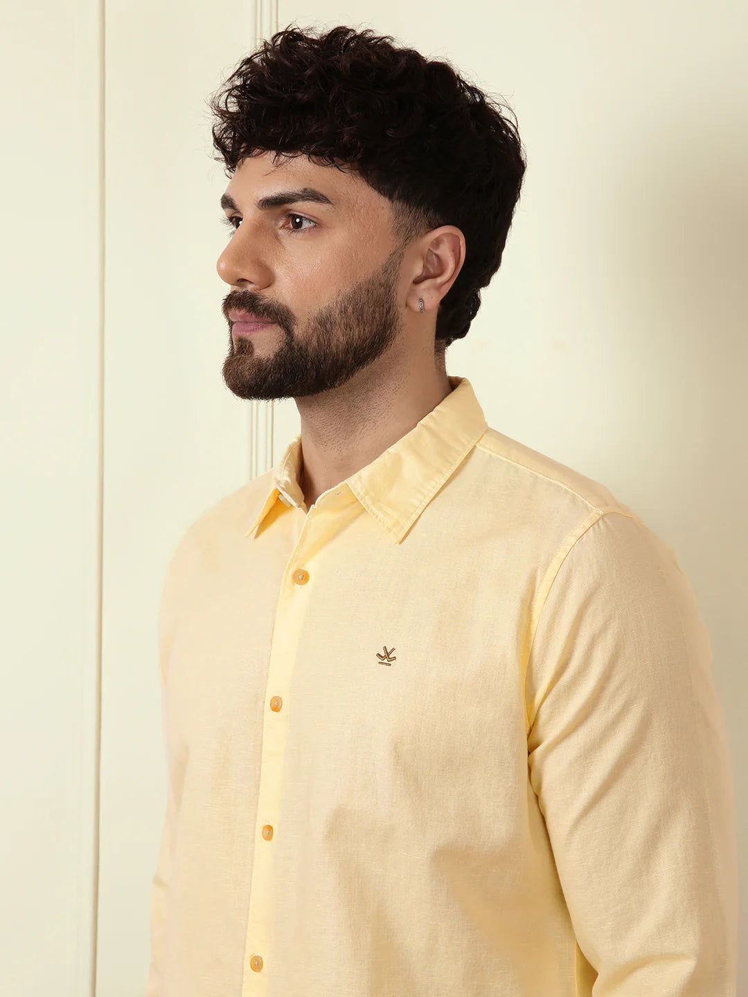 Solid Linen Blend Shirt | Yellow