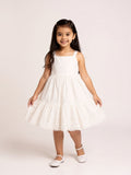 Utsa Kids White Schiffli Detailed Cotton Tiered Dress - (2-8yrs)