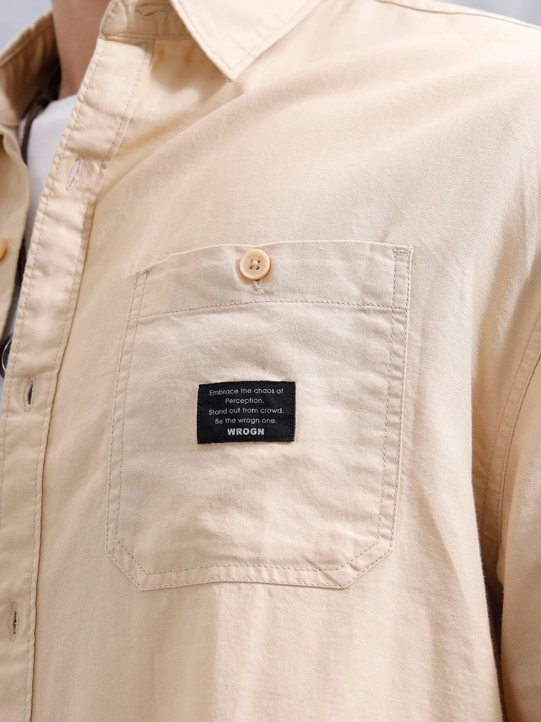Oversized Fit Double Pocket Solid Shirt | Beige