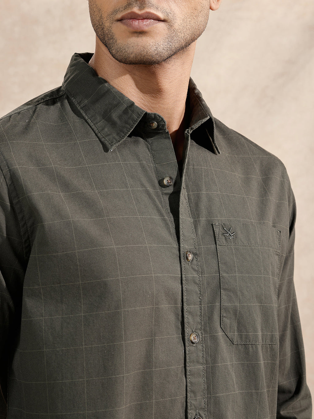 Printed Checked Shirt | Dark Green
