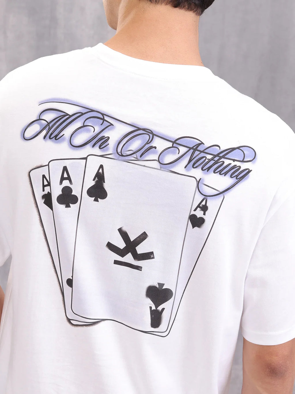 Playing Cards Inspired Graphic Printed Oversized Fit T-Shirt | White