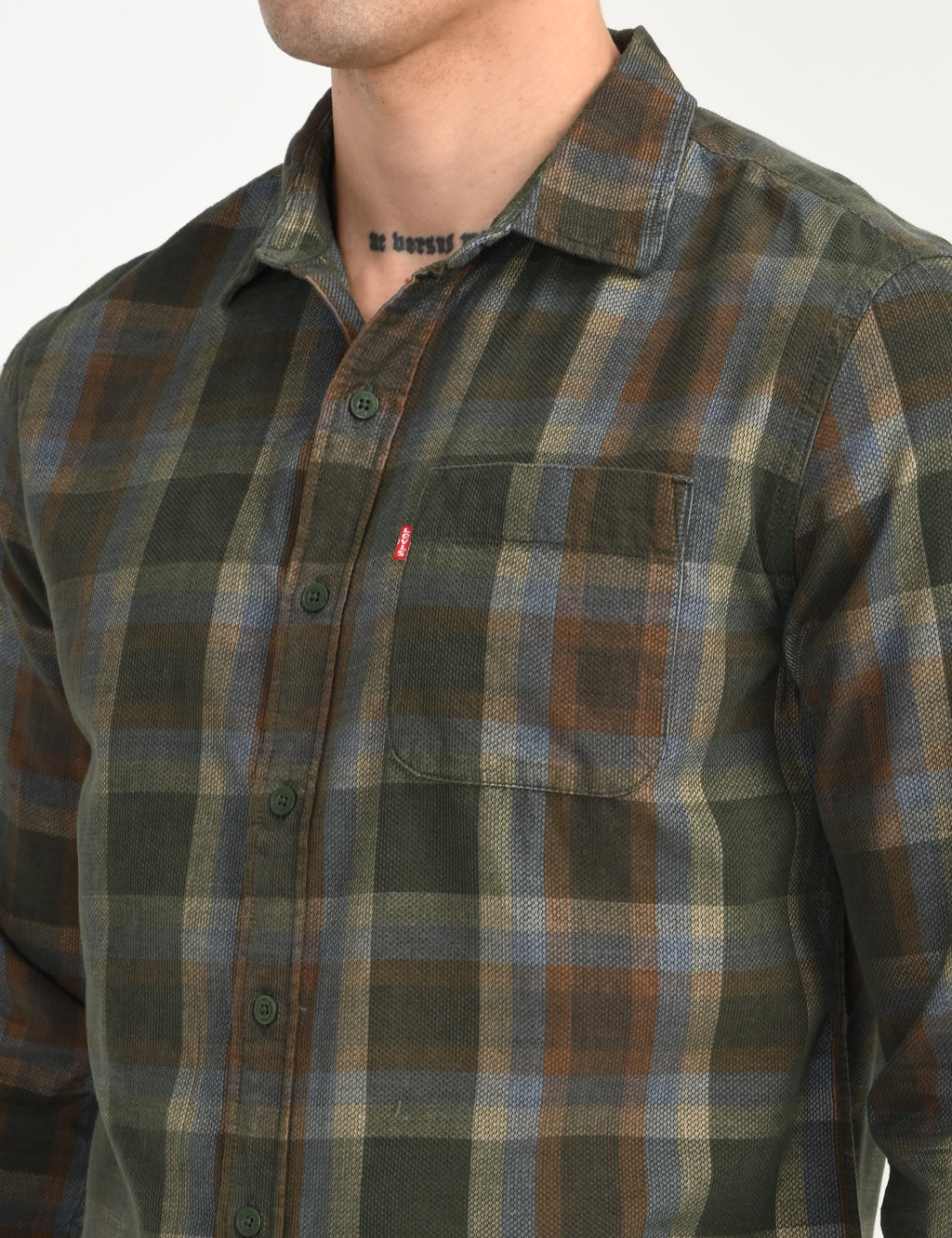 Men's Checkered Olive Slim Fit Corduroy Shirt