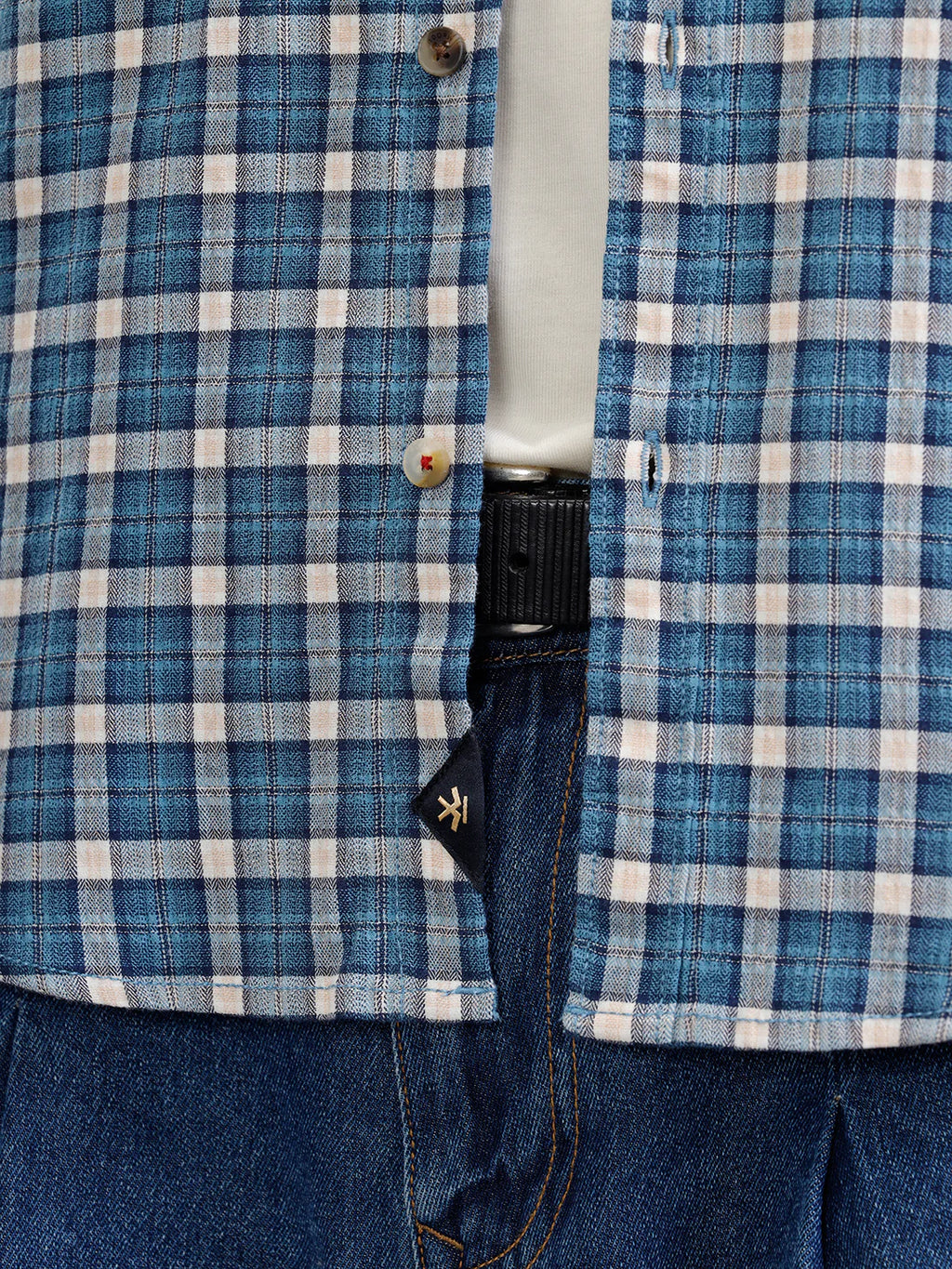 Micro Check Shirt In Seersucker Fabric | Blue
