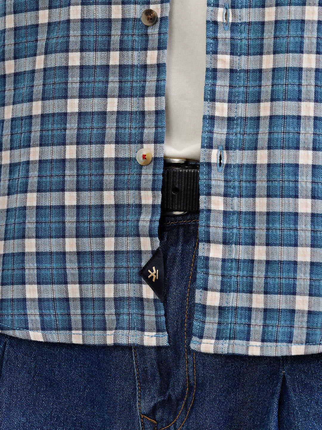 Micro Check Shirt In Seersucker Fabric | Blue